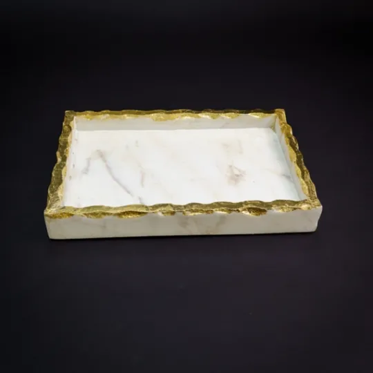 Kirkland's Home White And Gold Marble Vanity Tray- Decorative Trays