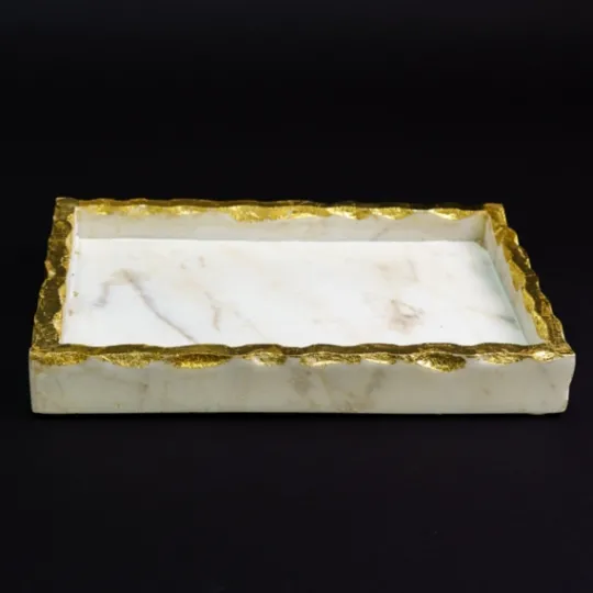 Kirkland's Home White And Gold Marble Vanity Tray- Decorative Trays