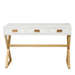 Kirkland's Home White And Gold Metal Desk With Outlets- Office Furniture