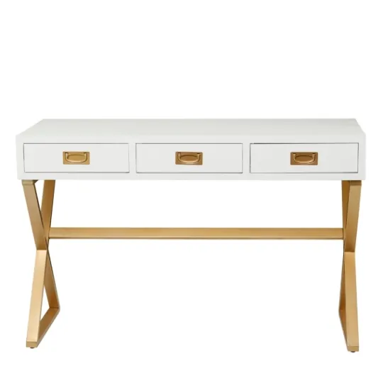 Kirkland's Home White And Gold Metal Desk With Outlets- Office Furniture