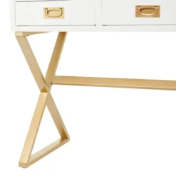 Kirkland's Home White And Gold Metal Desk With Outlets- Office Furniture