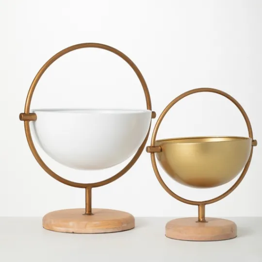 Kirkland's Home White And Gold Spherical Frame Bowls, Set Of 2- Decorative Bowls & Jars