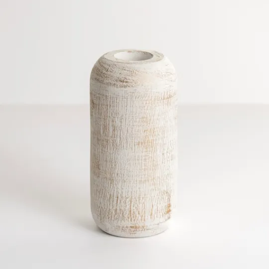 Kirkland's Home White And Gold Wood Cylinder Vase, 8 In.- Vases