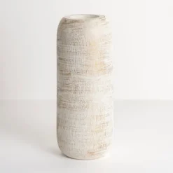 Kirkland's Home White And Gold Wood Cylinder Vase, 12 In.- Vases