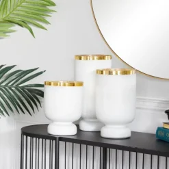 Kirkland's Home White And Golden Goblet 3-Pc. Candle Holder Set- Candle Holders