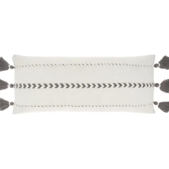 Kirkland's Home White And Gray Braided Stripe Lumbar Pillow- Pillows
