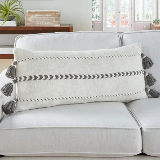 Kirkland's Home White And Gray Braided Stripe Lumbar Pillow- Pillows