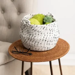 Kirkland's Home White And Gray Dotted Woven Baskets, Set Of 2- Baskets & Boxes