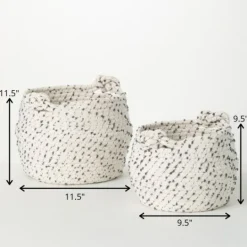 Kirkland's Home White And Gray Dotted Woven Baskets, Set Of 2- Baskets & Boxes