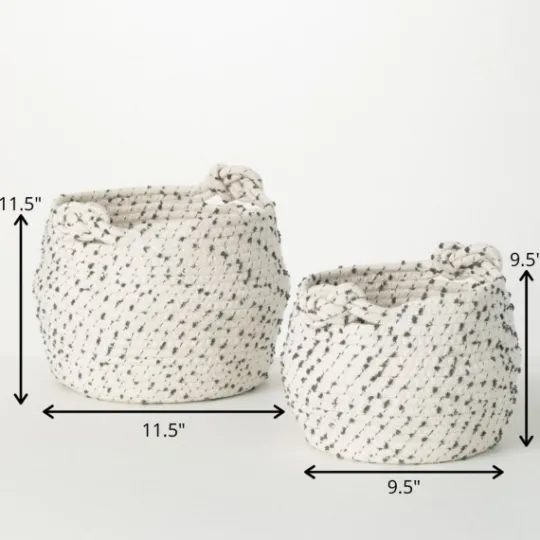 Kirkland's Home White And Gray Dotted Woven Baskets, Set Of 2- Baskets & Boxes