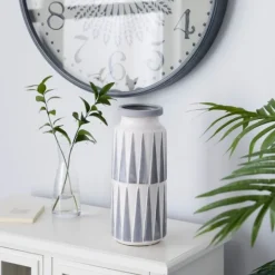 Kirkland's Home White And Gray Geometric Triangle Vase, 13 In.- Vases