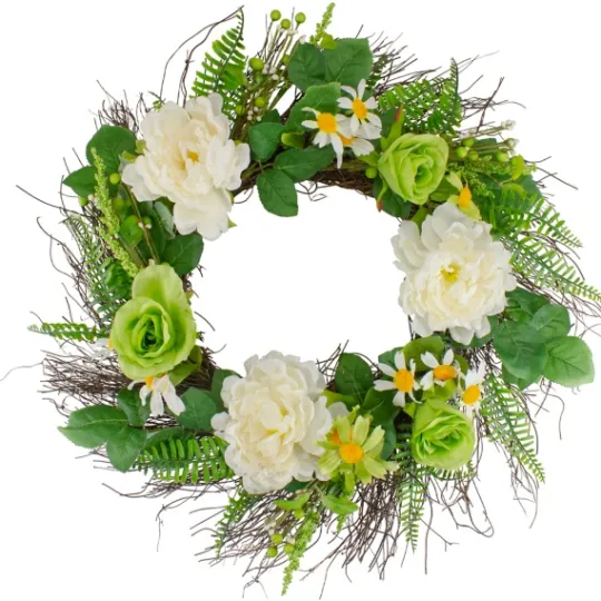 Kirkland's Home White And Green Mixed Floral Spring Wreath- Wreaths