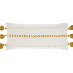 Kirkland's Home White And Mustard Braided Stripe Lumbar Pillow- Pillows