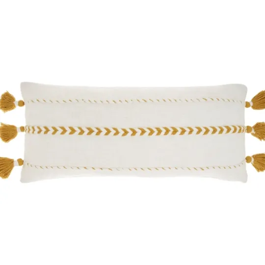 Kirkland's Home White And Mustard Braided Stripe Lumbar Pillow- Pillows
