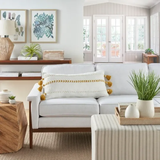 Kirkland's Home White And Mustard Braided Stripe Lumbar Pillow- Pillows
