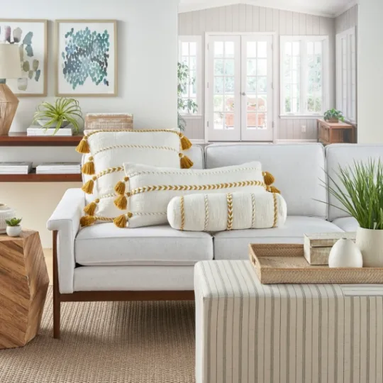 Kirkland's Home White And Mustard Braided Stripe Lumbar Pillow- Pillows