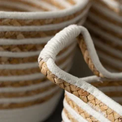 Kirkland's Home White And Natural Braided Woven Baskets, Set Of 3- Baskets & Boxes