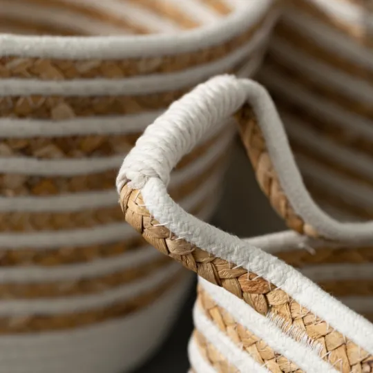 Kirkland's Home White And Natural Braided Woven Baskets, Set Of 3- Baskets & Boxes