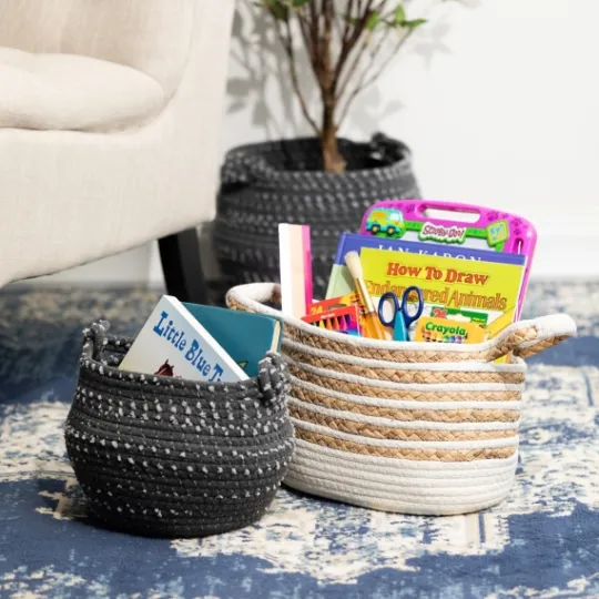 Kirkland's Home White And Natural Braided Woven Baskets, Set Of 3- Baskets & Boxes