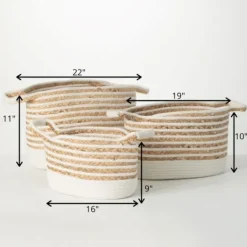 Kirkland's Home White And Natural Braided Woven Baskets, Set Of 3- Baskets & Boxes