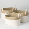 Kirkland's Home White And Natural Seagrass Woven Baskets, Set Of 3- Baskets & Boxes
