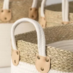 Kirkland's Home White And Natural Seagrass Woven Baskets, Set Of 3- Baskets & Boxes