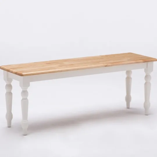 Kirkland's Home White And Natural Wood Dining Bench- Dining Chairs