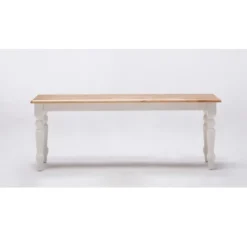 Kirkland's Home White And Natural Wood Dining Bench- Dining Chairs