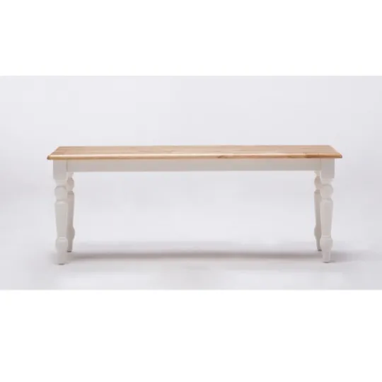 Kirkland's Home White And Natural Wood Dining Bench- Dining Chairs