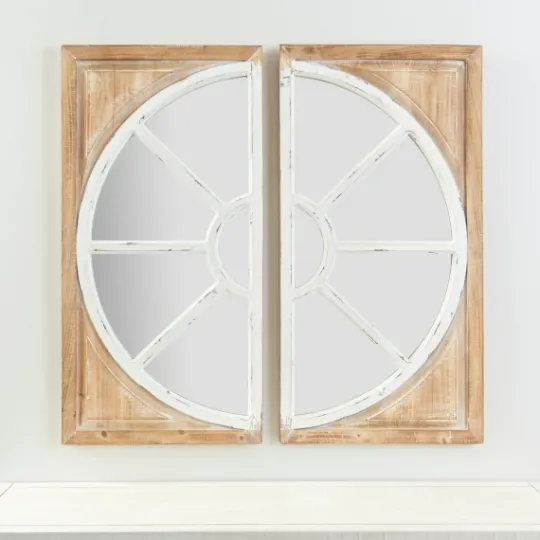 Kirkland's Home White And Natural Wood Wall Mirrors, Set Of 2- Decorative Mirrors