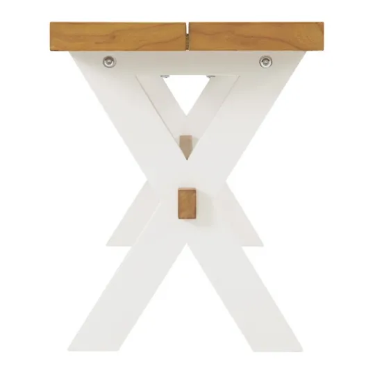 Kirkland's Home White And Natural Wood X-Frame Dining Bench- Dining Chairs