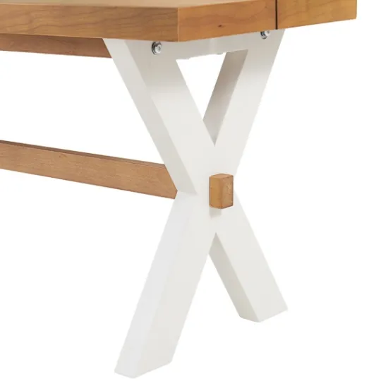Kirkland's Home White And Natural Wood X-Frame Dining Bench- Dining Chairs