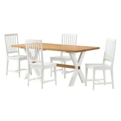 Kirkland's Home White And Natural Wood X-Frame 5-Pc. Dining Set- Dining Sets