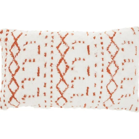 Kirkland's Home White And Orange Tufted Geo Lumbar Pillow- Pillows