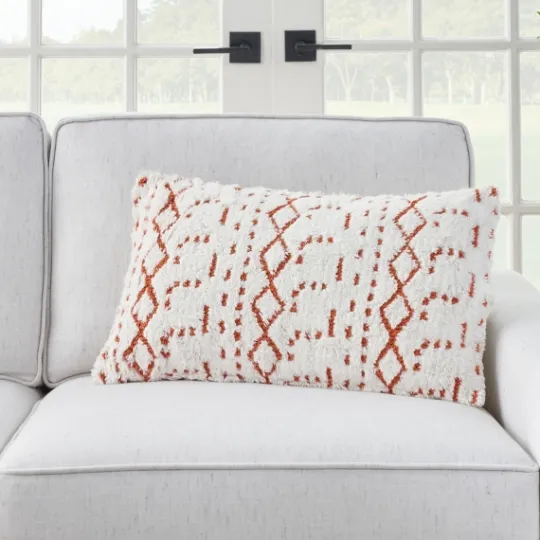 Kirkland's Home White And Orange Tufted Geo Lumbar Pillow- Pillows