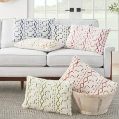 Kirkland's Home White And Orange Tufted Geo Lumbar Pillow- Pillows