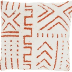 Kirkland's Home White And Orange Tufted Geo Throw Pillow- Pillows