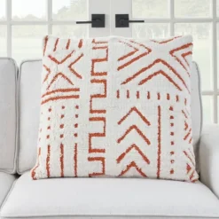 Kirkland's Home White And Orange Tufted Geo Throw Pillow- Pillows