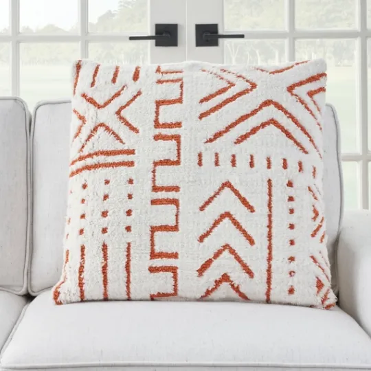 Kirkland's Home White And Orange Tufted Geo Throw Pillow- Pillows