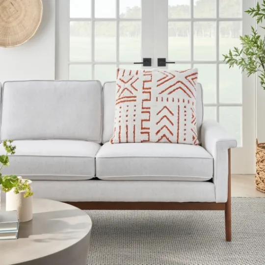 Kirkland's Home White And Orange Tufted Geo Throw Pillow- Pillows