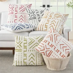 Kirkland's Home White And Orange Tufted Geo Throw Pillow- Pillows