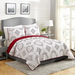 Kirkland's Home White And Red Pattern 3-Pc. King Quilt Set- Quilts