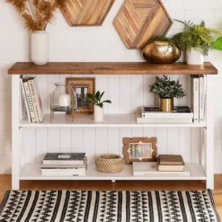 Kirkland's Home White And Rustic Oak Wood Farmhouse Console Table- Console Tables