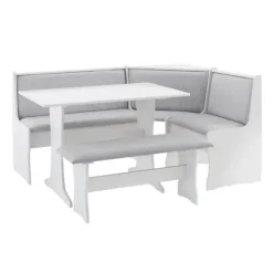 Kirkland's Home White And Upholstered 3-Pc Dining Nook Set- Dining Sets
