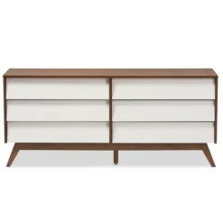 Kirkland's Home White And Walnut Mid-Century 6-Drawer Dresser- Dressers & Chests