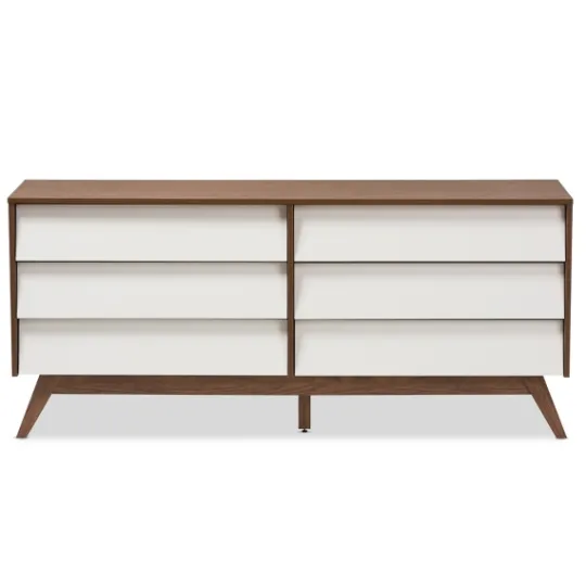 Kirkland's Home White And Walnut Mid-Century 6-Drawer Dresser- Dressers & Chests