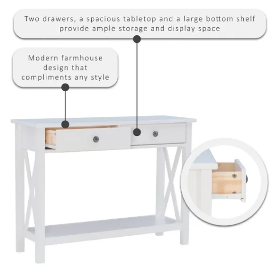 Kirkland's Home White Antique Pine X Console Table- Entryway Furniture