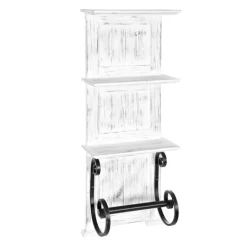 Kirkland's Home White Beadboard Shelves With Towel Bar Rack- Shelves