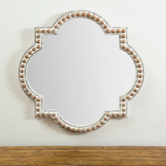 Kirkland's Home White Beaded Quatrefoil Wall Mirror- Decorative Mirrors