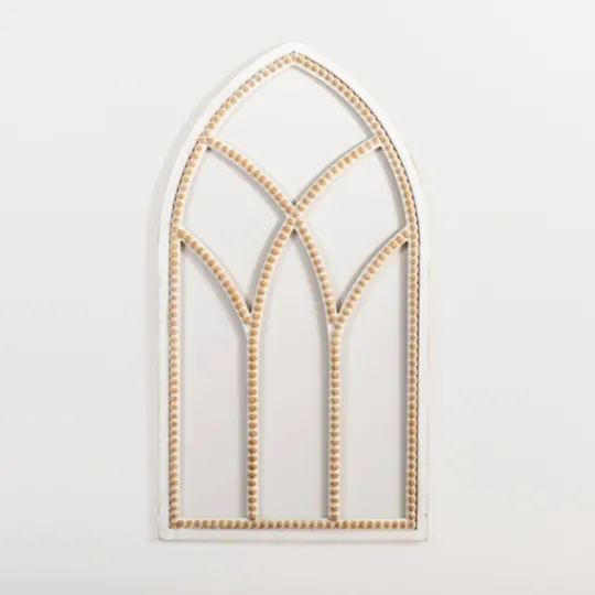 Kirkland's Home White Beaded Wood Arched Wall Plaque- Wall Plaques